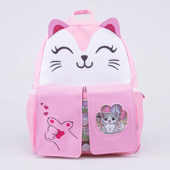 02810355-40 Детский рюкзак с патчем Кошечка для девочки розовый,белый