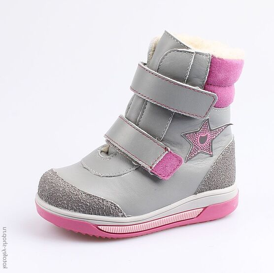 352205-43 Сапожки для девочки сер-роз
