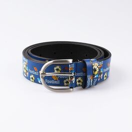 03704018-10 Ремень кожаный для мальчика Футбол для мальчики светло-синий