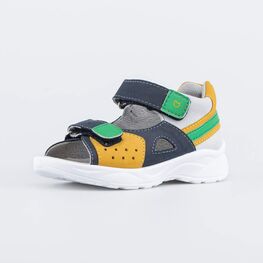 122180-24 Сандалии из натурального нубука для мальчика для мальчики сер-жел