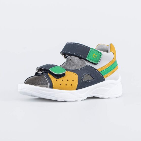 122180-24 Сандалии из натурального нубука для мальчика для мальчики сер-жел
