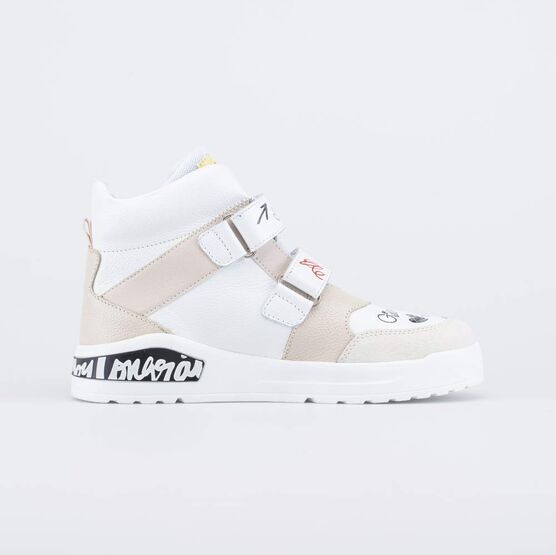 552312-23 Кожаные ботинки на липучках для девочки белый + бежевый фото №2