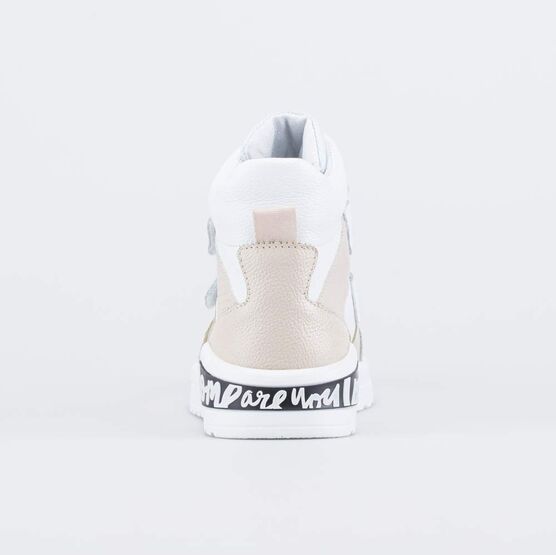 552312-23 Кожаные ботинки на липучках для девочки белый + бежевый фото №5