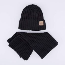 07704009-41 Зимний шерстяной комплект шапка + снуд для мальчика для мальчики черный