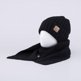 07704009-41 Зимний шерстяной комплект шапка + снуд для мальчика для мальчики черный фото №2