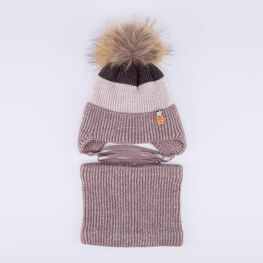 07704013-40 Зимний шерстяной комплект шапка на завязках + снуд для мальчики бежевый