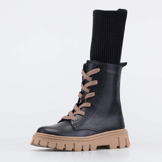 652228-32 Демисезонные сапоги со съемным вязаным чулком для девочки черный + коричневый