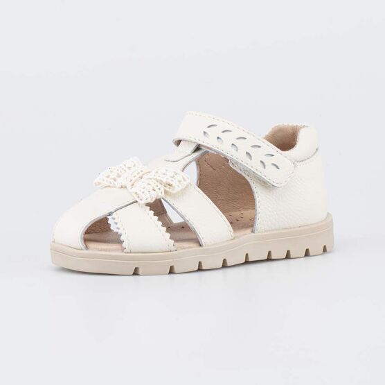 122254-21 Кожаные сандалии с бантиком для девочки бежевый