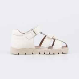 122254-21 Кожаные сандалии с бантиком для девочки бежевый фото №2