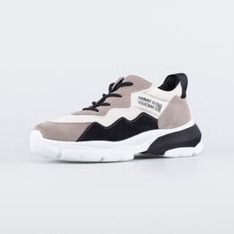 744207-11 Кроссовки из натуральной кожи для девочки беж-чер