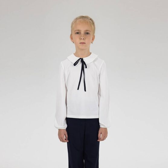 07867014-60 Блузка для девочки с длинным рукавом белый для девочки белый фото №3