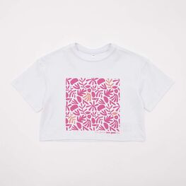 07802055-40 Укороченная футболка из кулирки для девочки белый для девочки бел-роз