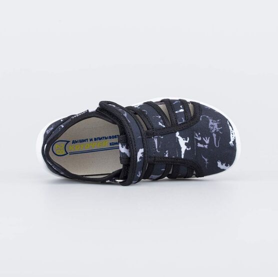 421109-12 Хлопковые сандалии Динозаврики для мальчики черный фото №4