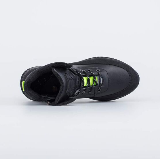 552301-31 Кожаные ботинки на весну/осень для мальчики черный + салатовый фото №4