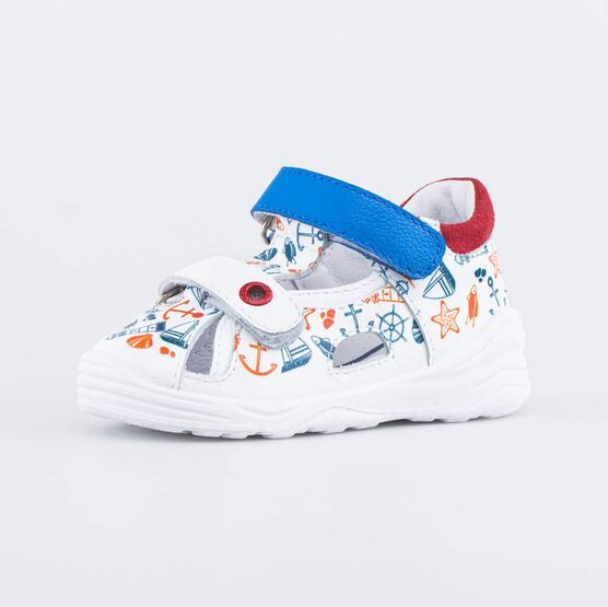 322162-22 Кожаные сандалии на липучках Море для мальчики бел-син-кра