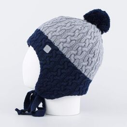 07711382-40 Шапка на завязках для мальчика для мальчики серый + синий фото №2