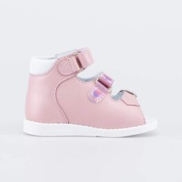 022150-22 Кожаные сандалии Первые шаги Пончик для девочки белый + розовый фото №2