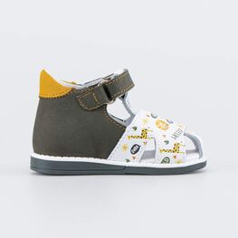 022153-21 Кожаные сандалии Первые шаги Африка для мальчики белый + оливковый фото №2