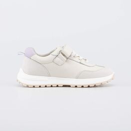 532339-21 Бежевые кожаные кроссовки для девочки для девочки бежевый + сиреневый фото №2