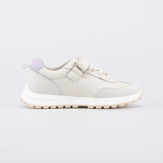 532339-21 Бежевые кожаные кроссовки для девочки для девочки бежевый + сиреневый фото №2