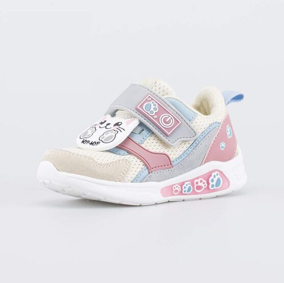 344535-11 Кроссовки со звуком и LED Миу-Миу для девочки бежевый + розовый
