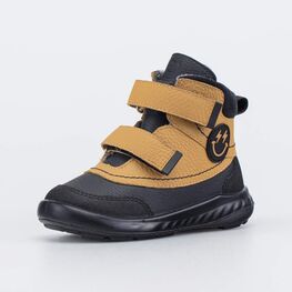 352410-35 Кожаные утепленные ботинки Смайл для мальчики черный + желтый