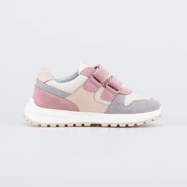 344498-21 Кожаные кроссовки на липучках для девочки для девочки серо-розовый фото №2