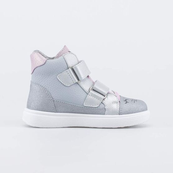 152401-32 Утепленные кожаные ботинки Котик для девочки серебристый фото №2