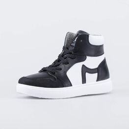 752236-34 Утепленные ботинки-кеды для мальчика для мальчики черный + белый