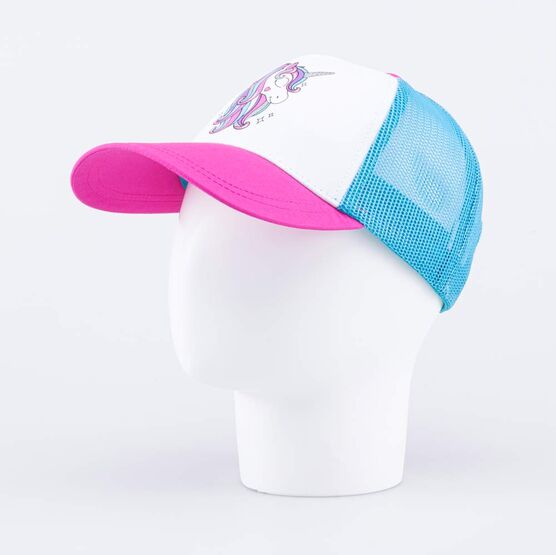 07809058-40 Кепка-бейсболка с сеткой для девочки Единорог для девочки розовый + голубой фото №2