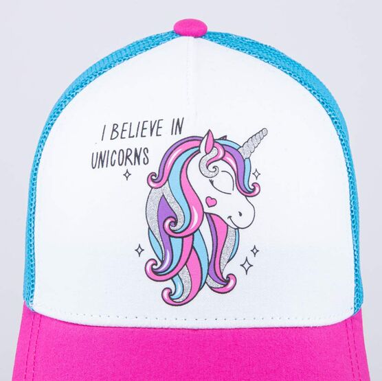 07809058-40 Кепка-бейсболка с сеткой для девочки Единорог для девочки розовый + голубой фото №5