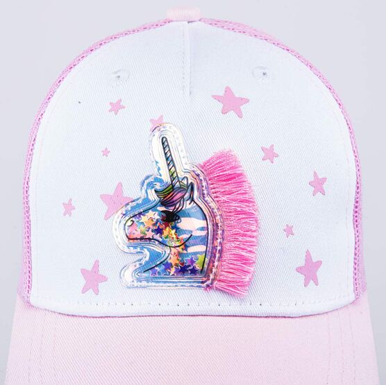 07809059-40 Кепка-бейсболка с сеткой для девочки Единорог для девочки розовый + белый фото №4
