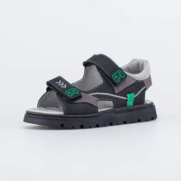 522189-22 Кожаные сандалии на липучках Игра для мальчики черный + серый