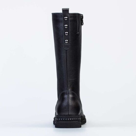 662151-32 Кожаные сапоги на молнии утепленные для девочки серый фото №5