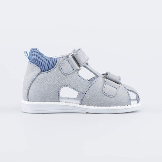 122213-22 Кожаные сандалии для первых шагов для мальчики сер-гол фото №2