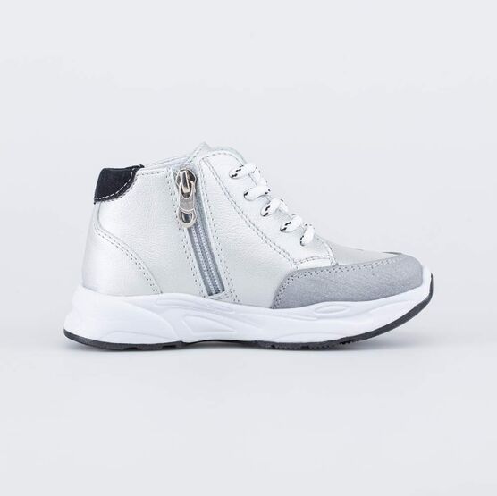 352353-22 Кожаные ботинки для девочки серебристый фото №2