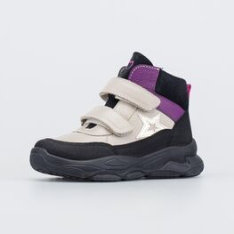 152372-31 Утепленные ботинки на липучках Звездочка для девочки бежевый + сиреневый