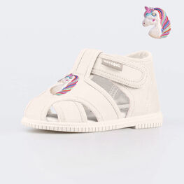 221192-71 Текстильная обувь для первых шагов Единорог для девочки бежевый