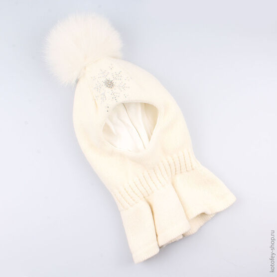 07811097-41 Шлем зимний, 70% шерсти, белый для девочки белый