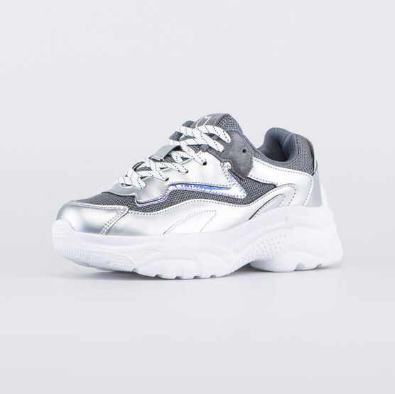 744189-71 Кроссовки на шнурках для девочки серебрист.