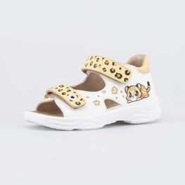 322211-21 Детские сандалии для девочки Леопард для девочки белый,желтый