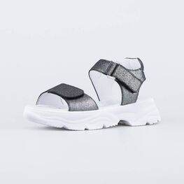 722039-21 Кожаные босоножки на липучках для девочки срб-чер