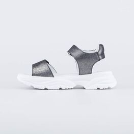 722039-21 Кожаные босоножки на липучках для девочки срб-чер фото №2