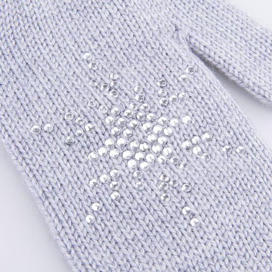 07822209-40 Варежки двухслойные со стразами Снежинка светло-серый для девочки светло-серый фото №3