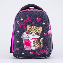 02804380-40 Рюкзак школьный Леопард КК для девочки черный + розовый