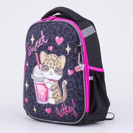 02804380-40 Рюкзак школьный Леопард КК для девочки черный + розовый фото №2