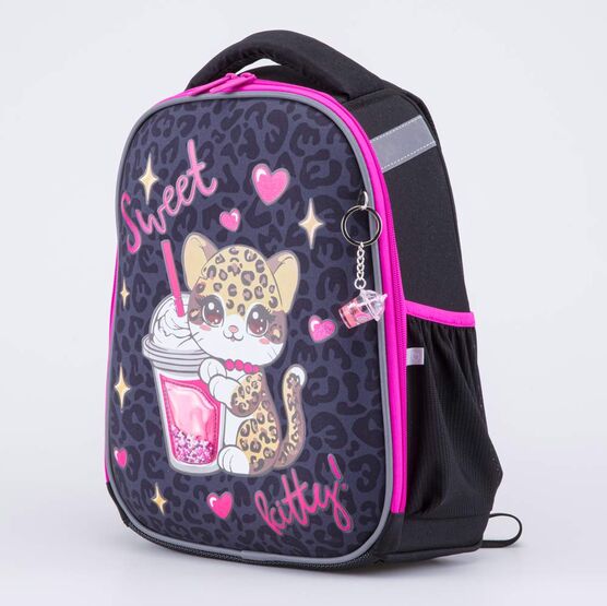 02804380-40 Рюкзак школьный Леопард КК для девочки черный + розовый фото №2
