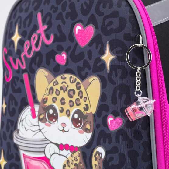 02804380-40 Рюкзак школьный Леопард КК для девочки черный + розовый фото №5