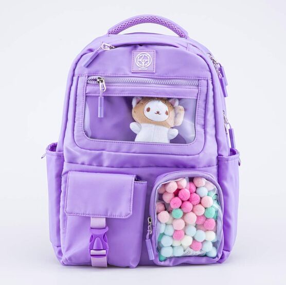 02804364-40 Рюкзак школьный Помпончики фиолетовый для девочки фиолетовый