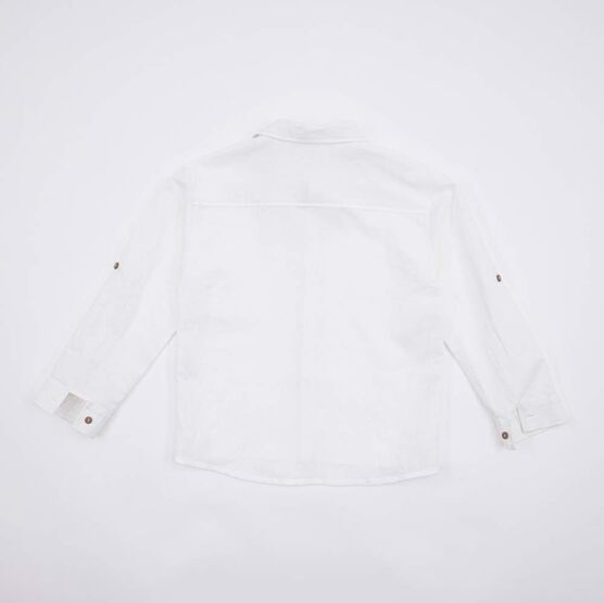 07703011-40 Летняя рубашка из льна и вискозы белый для мальчики белый фото №2